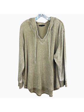 Jane + Delancey 2X Olive Green Burnout Waffle Knit Distressed Pullover Hoodie